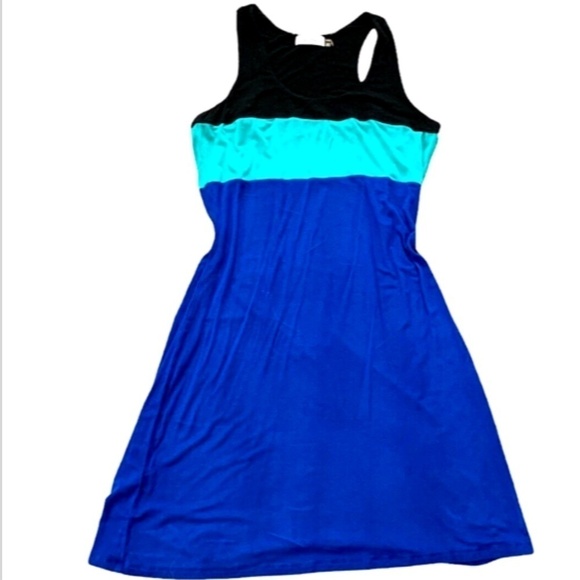 Calvin Klein Athleisure Casual Tank Dress Sz 8 Colorblock Blue Green Black #239J - Picture 4 of 6